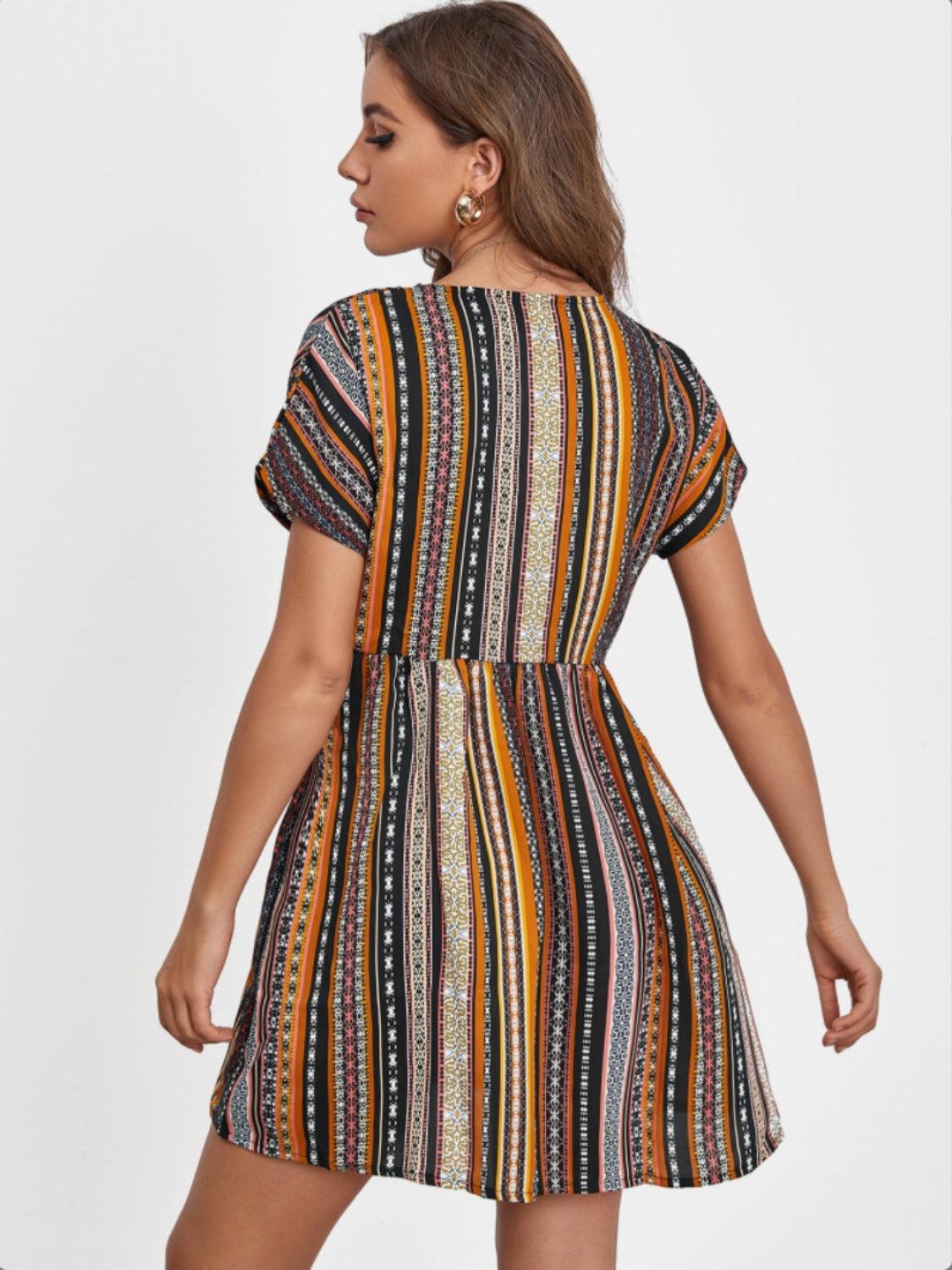 Pocketed Striped Short Sleeve Dress Carauana Store
