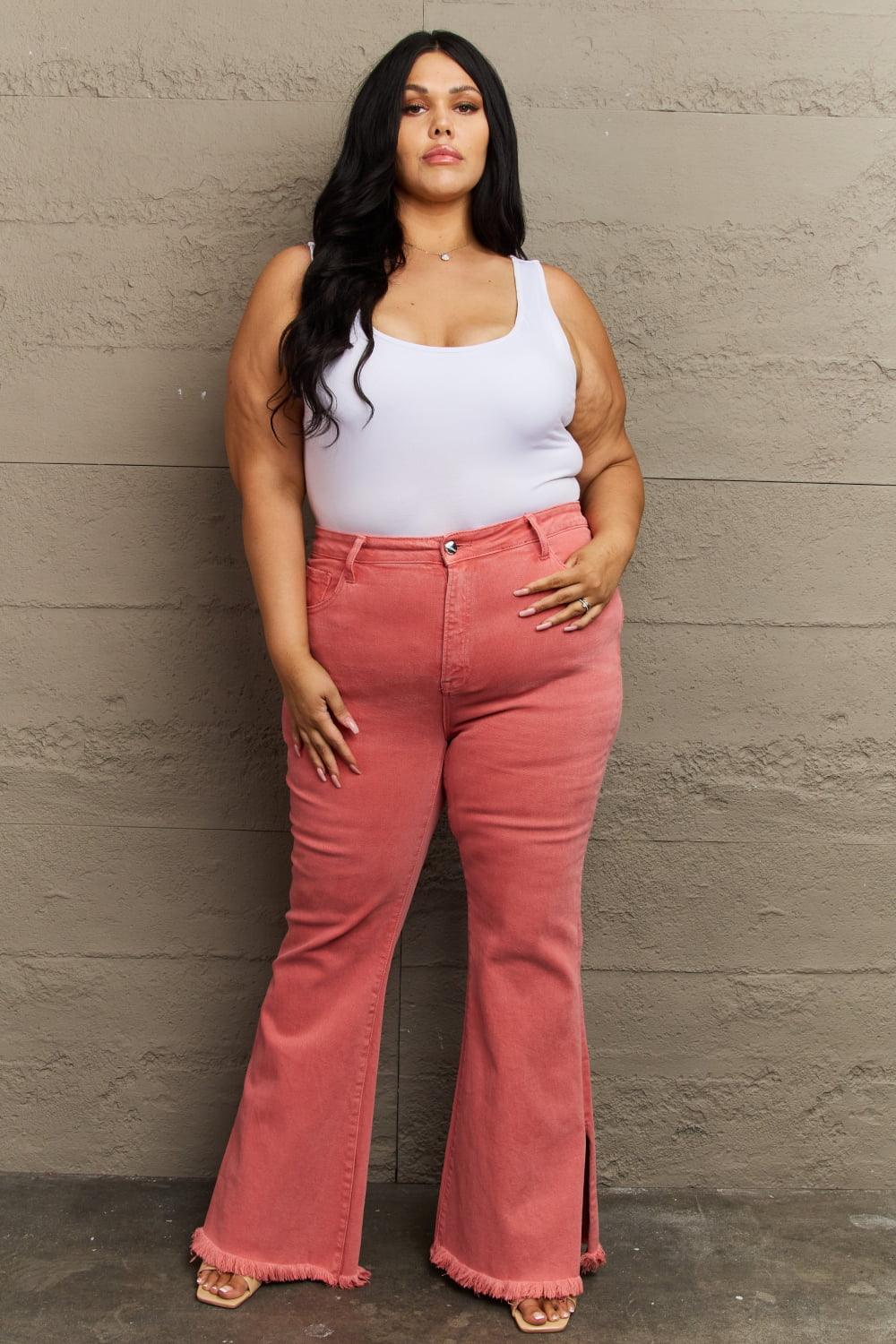 RISEN Bailey Full Size High Waist Side Slit Flare Jeans Carauana Store