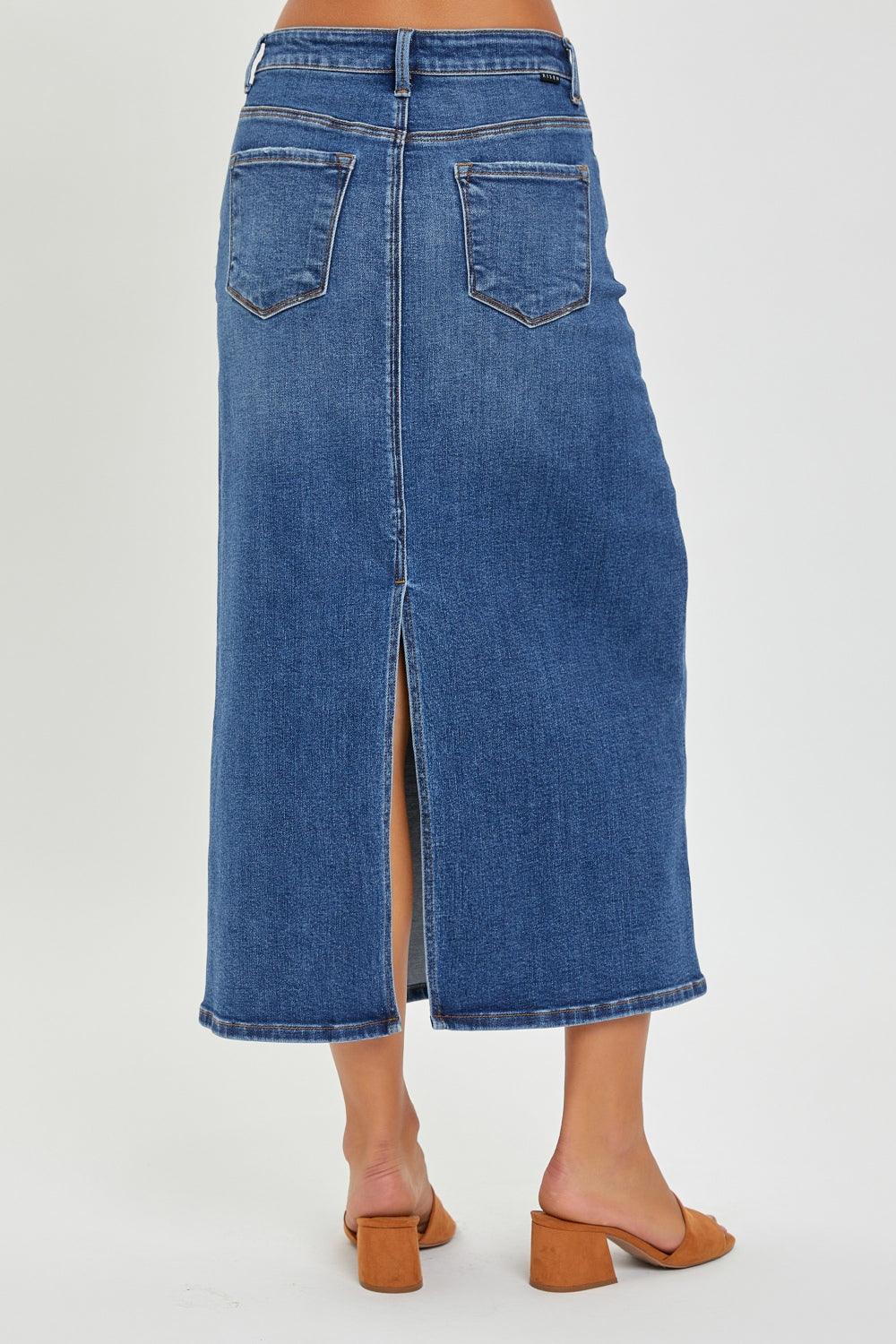 RISEN High Rise Back Slit Denim Skirt Carauana Store