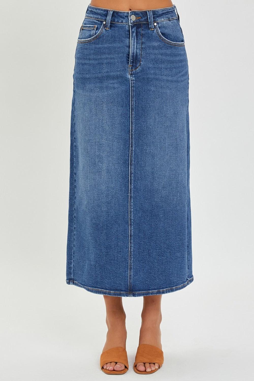 RISEN High Rise Back Slit Denim Skirt Carauana Store
