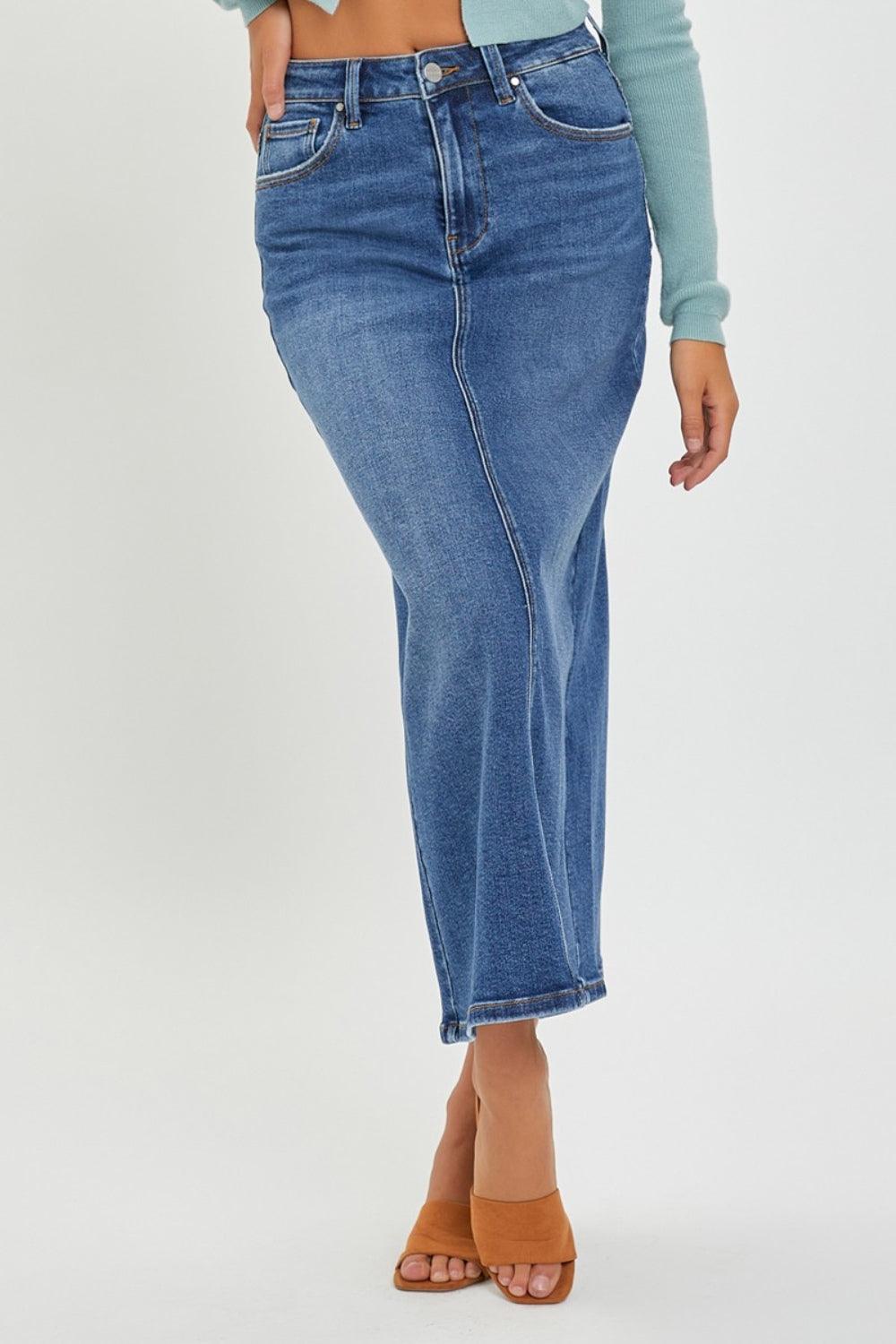 RISEN High Rise Back Slit Denim Skirt Carauana Store