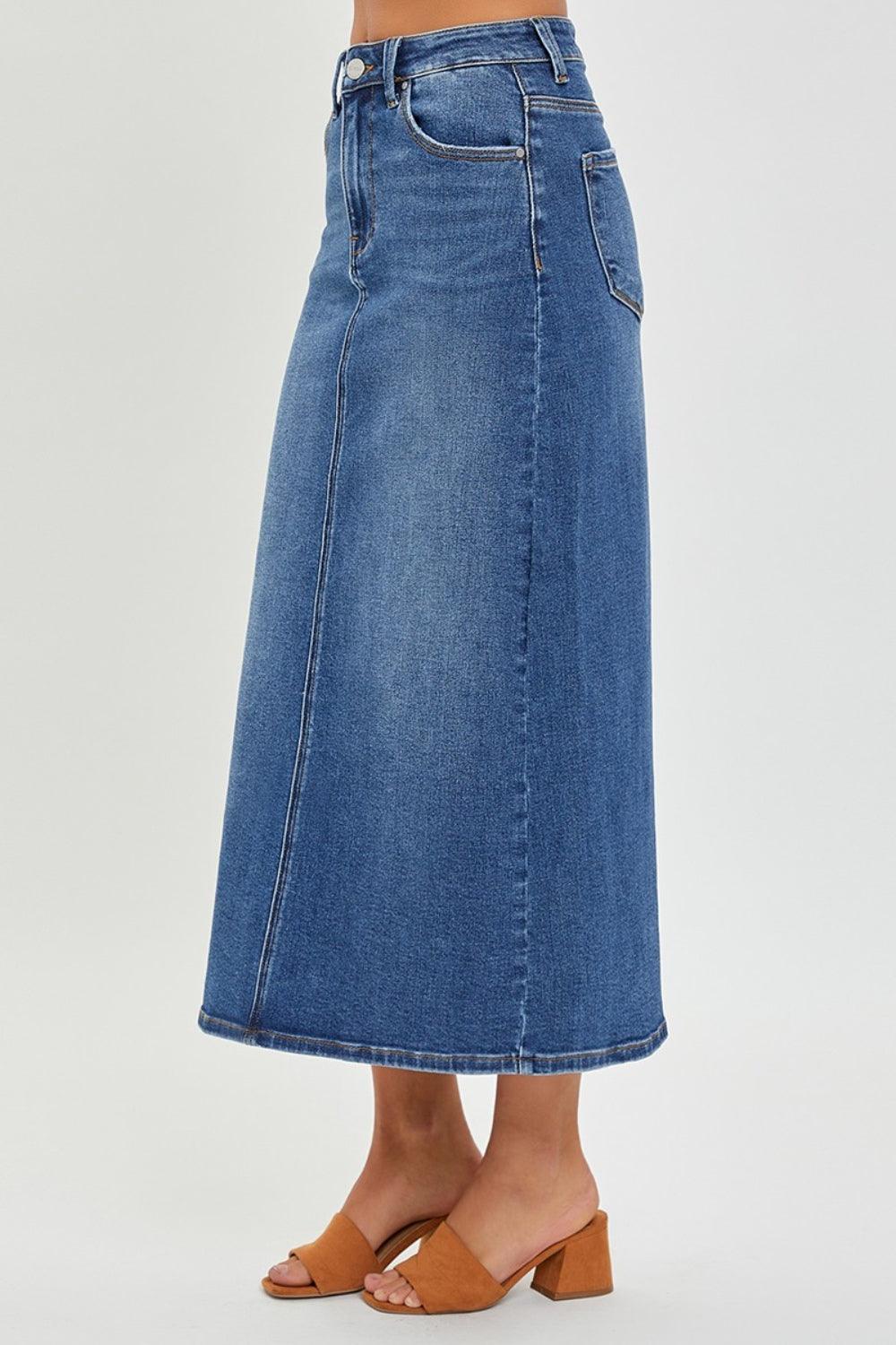 RISEN High Rise Back Slit Denim Skirt Carauana Store