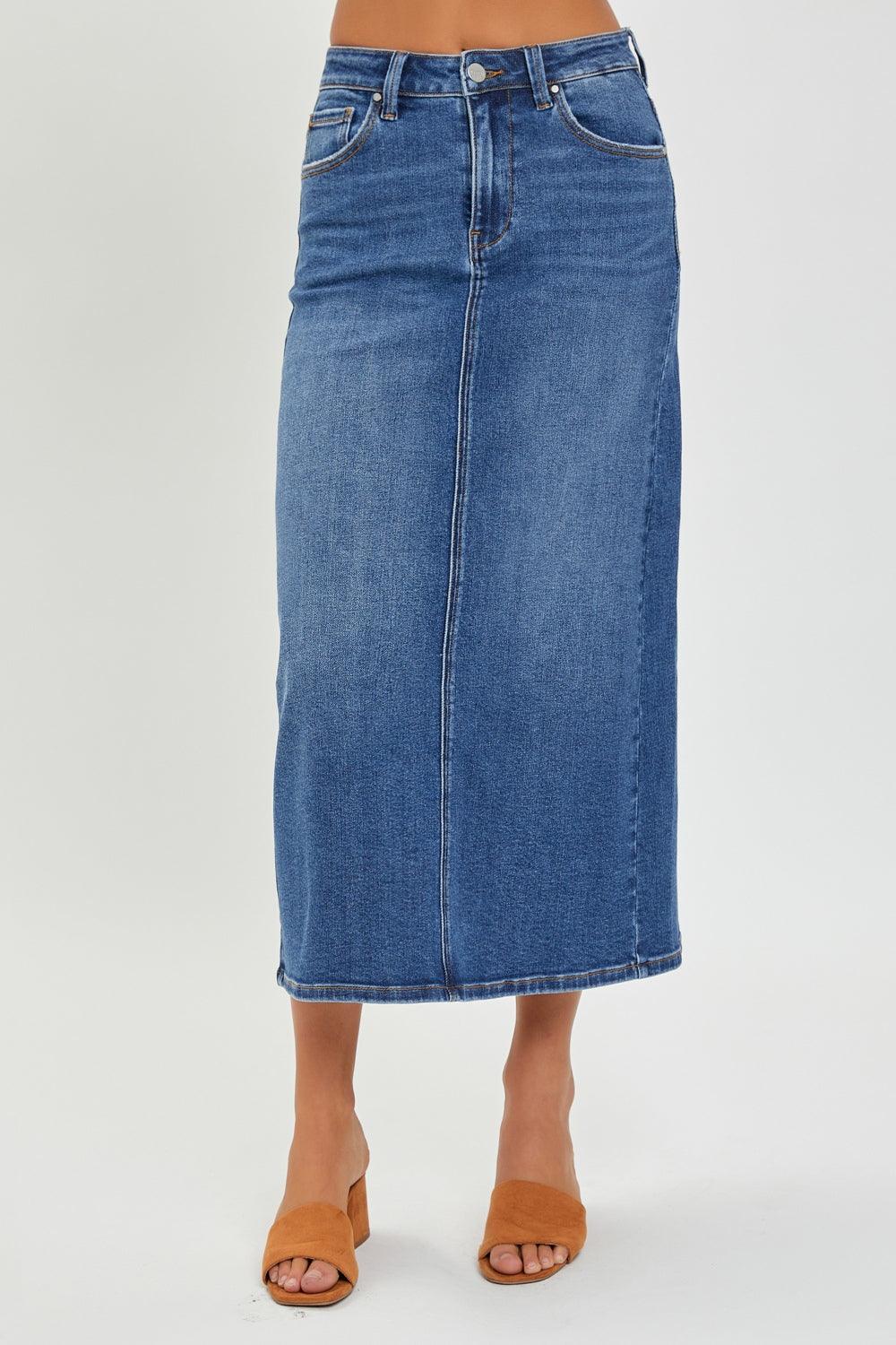 RISEN High Rise Back Slit Denim Skirt Carauana Store
