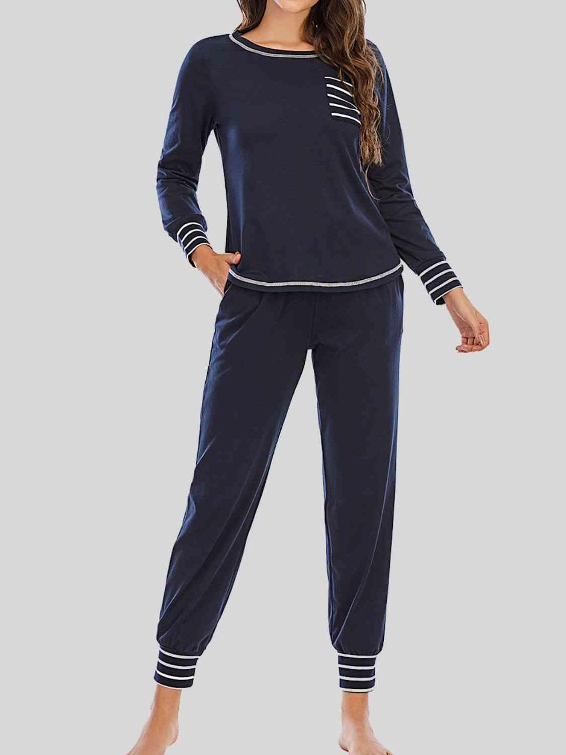 Round Neck Top and Pants Lounge Set Carauana Store