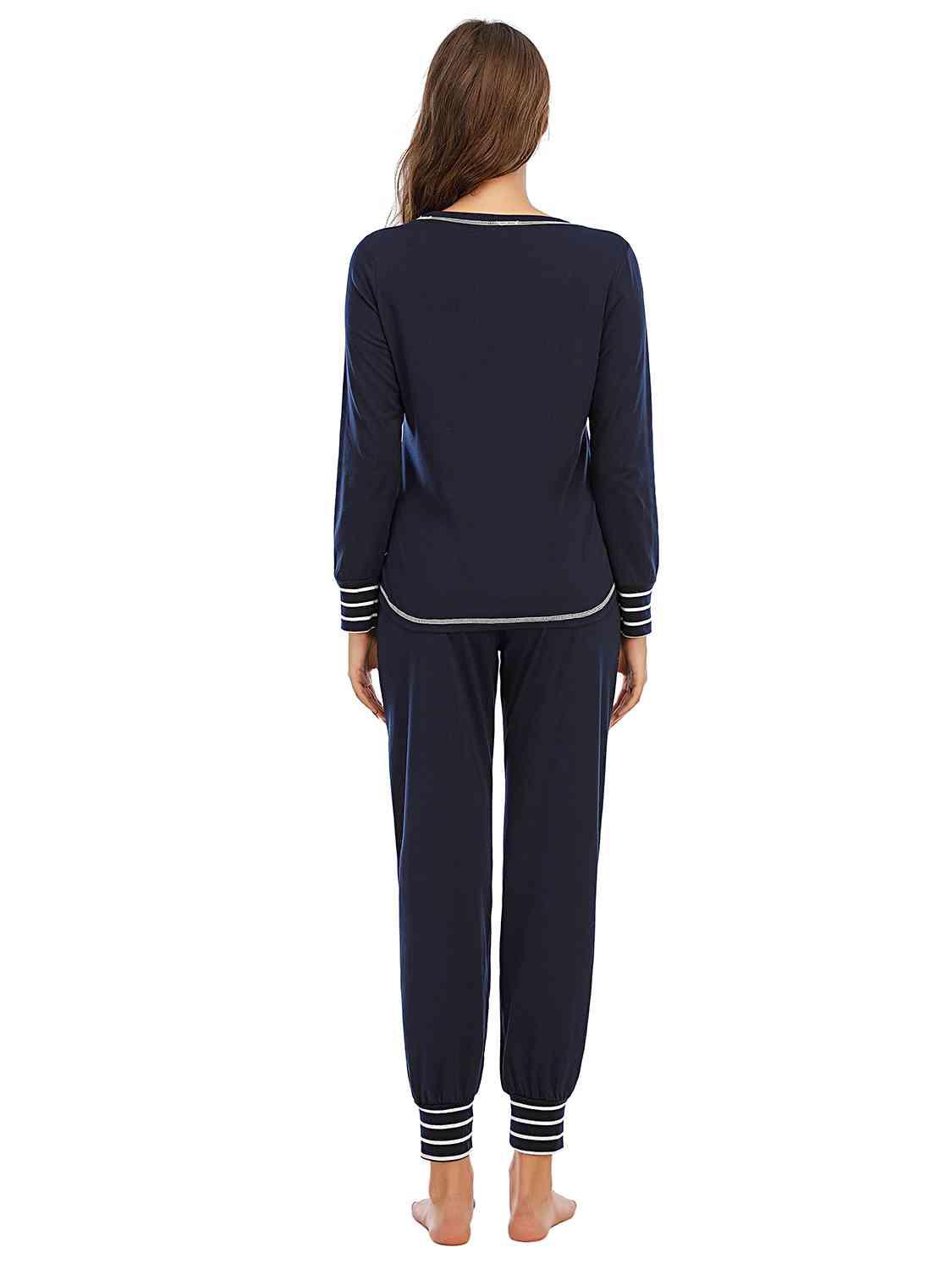 Round Neck Top and Pants Lounge Set Carauana Store