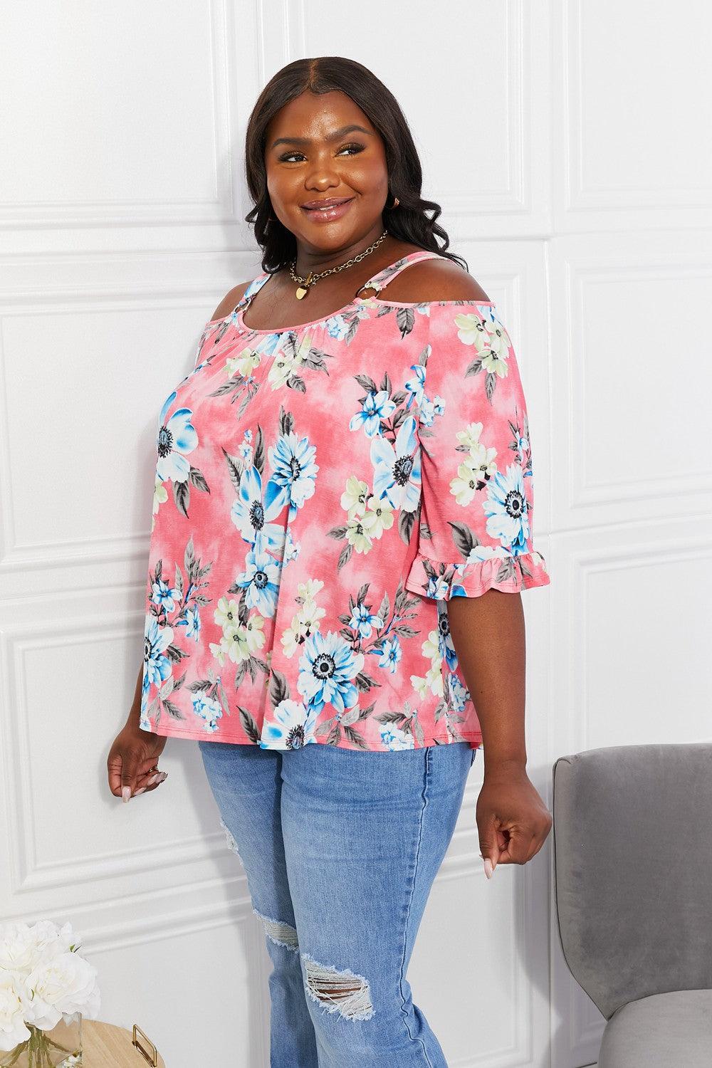 Sew In Love Full Size Fresh Take Floral Cold-Shoulder Top Carauana Store