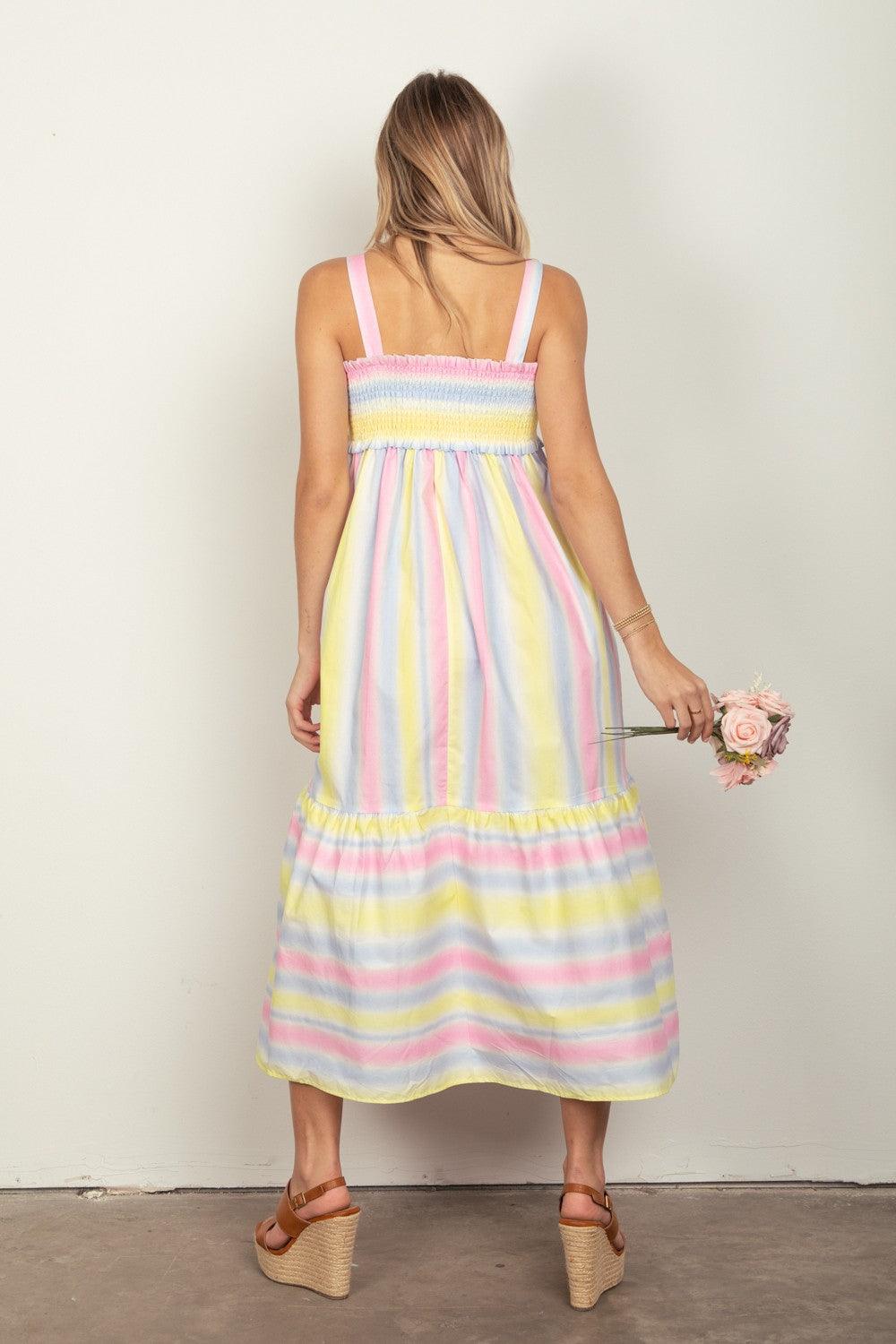 VERY J Striped Woven Smocked Midi Cami Dress Carauana Store