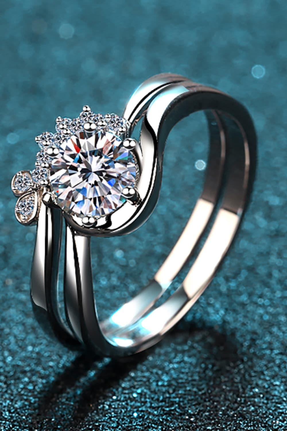 Moissanite Rhodium-Plated Two-Piece Ring Set Carauana Store