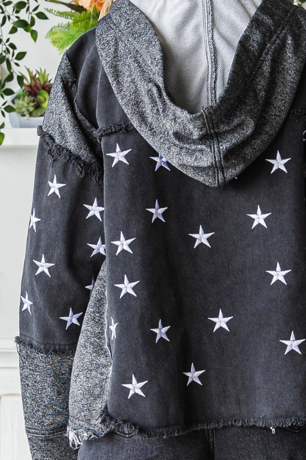 Veveret Star Embroidered Hooded Denim Jacket Carauana Store