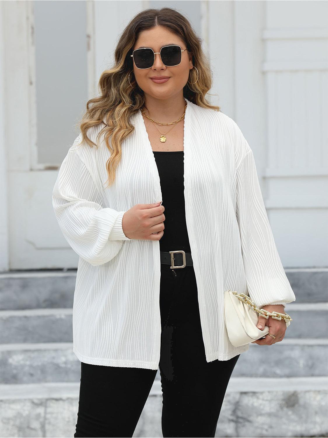 Plus Size Open Front Long Sleeve Cardigan Carauana Store