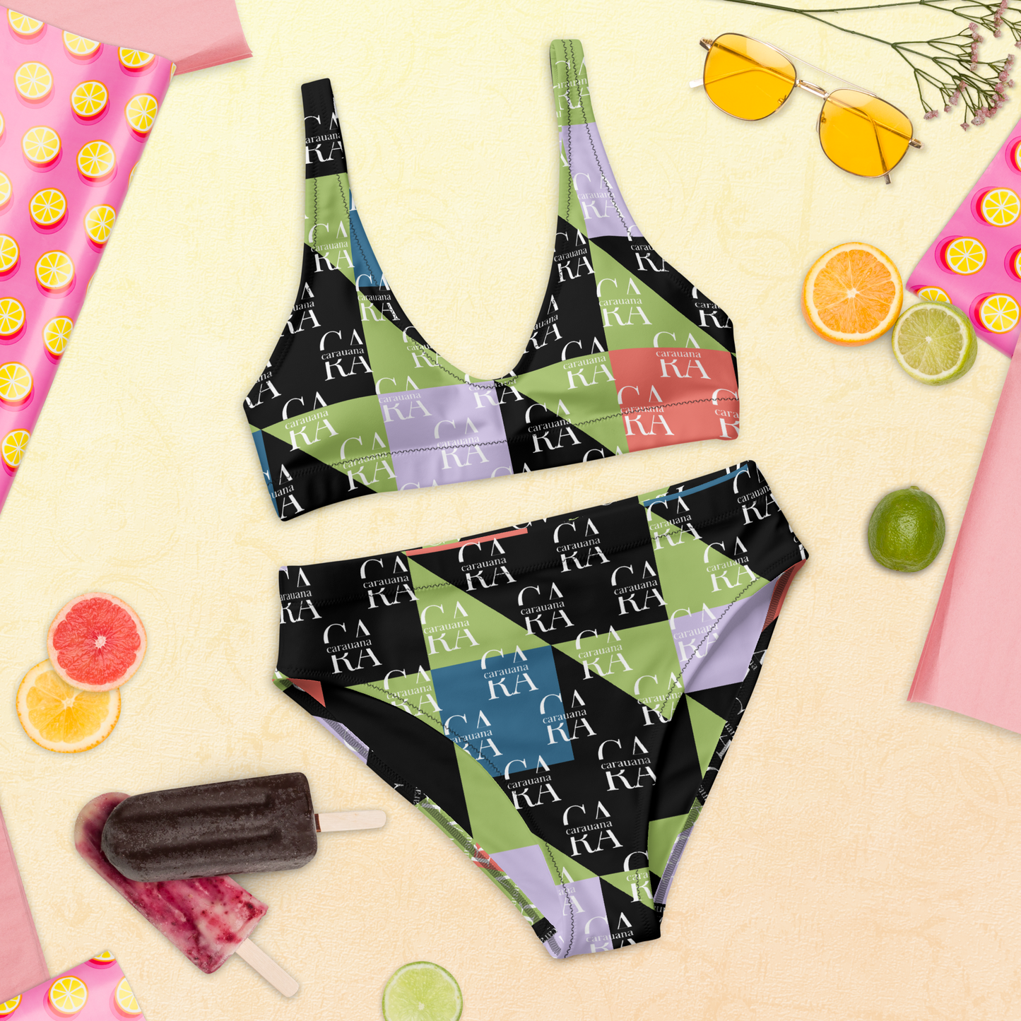 Carauana high-waisted bikini Green Black branded Carauana Store