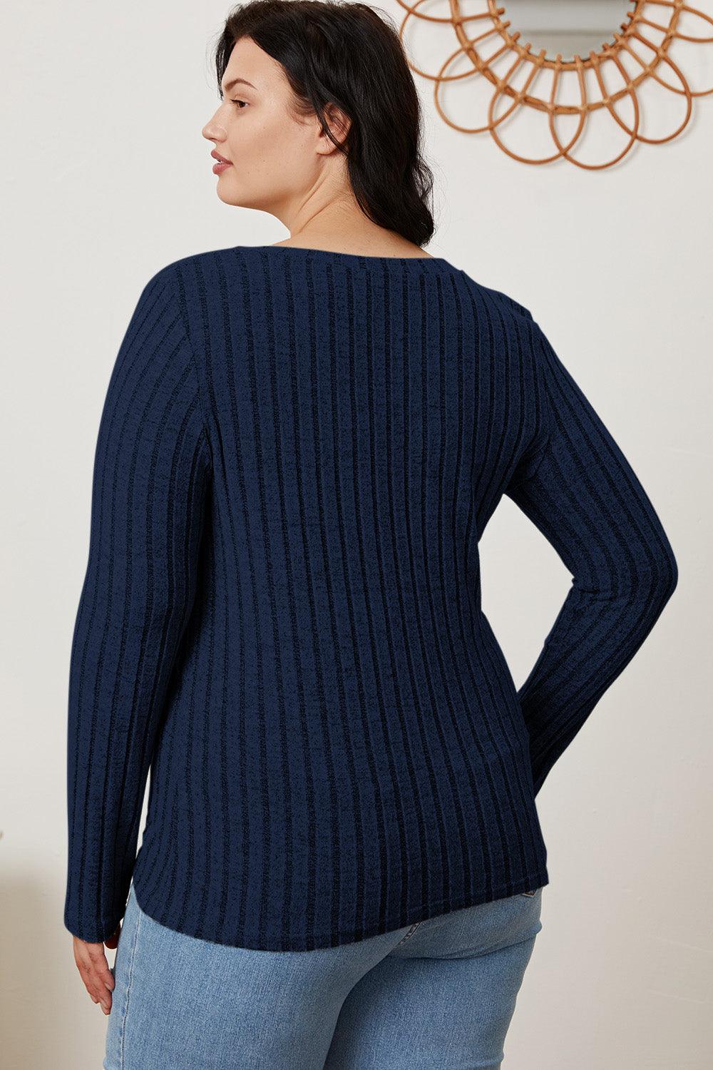 Basic Bae Full Size Ribbed V-Neck Long Sleeve T-Shirt Carauana Store