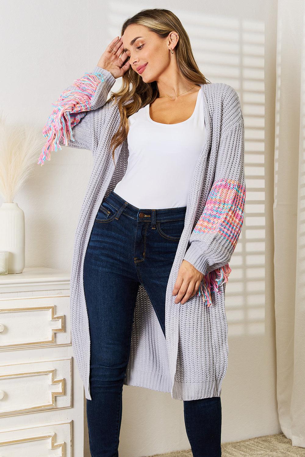 Woven Right Fringe Sleeve Dropped Shoulder Cardigan Carauana Store