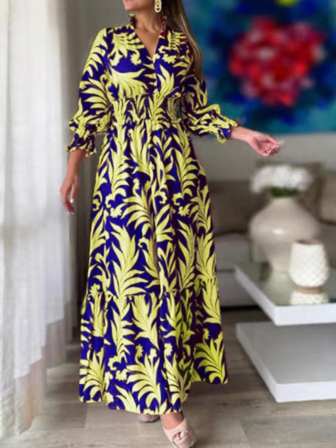 Printed Flounce Sleeve Maxi Dress Carauana Store