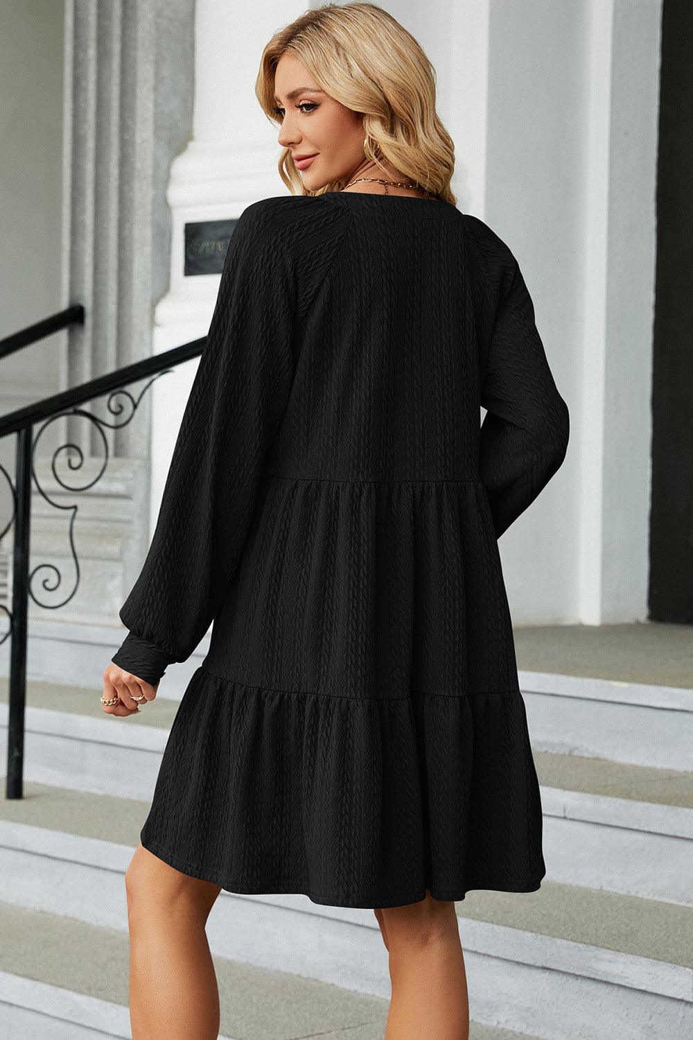 Ruched Notched Long Sleeve Mini Dress Carauana Store