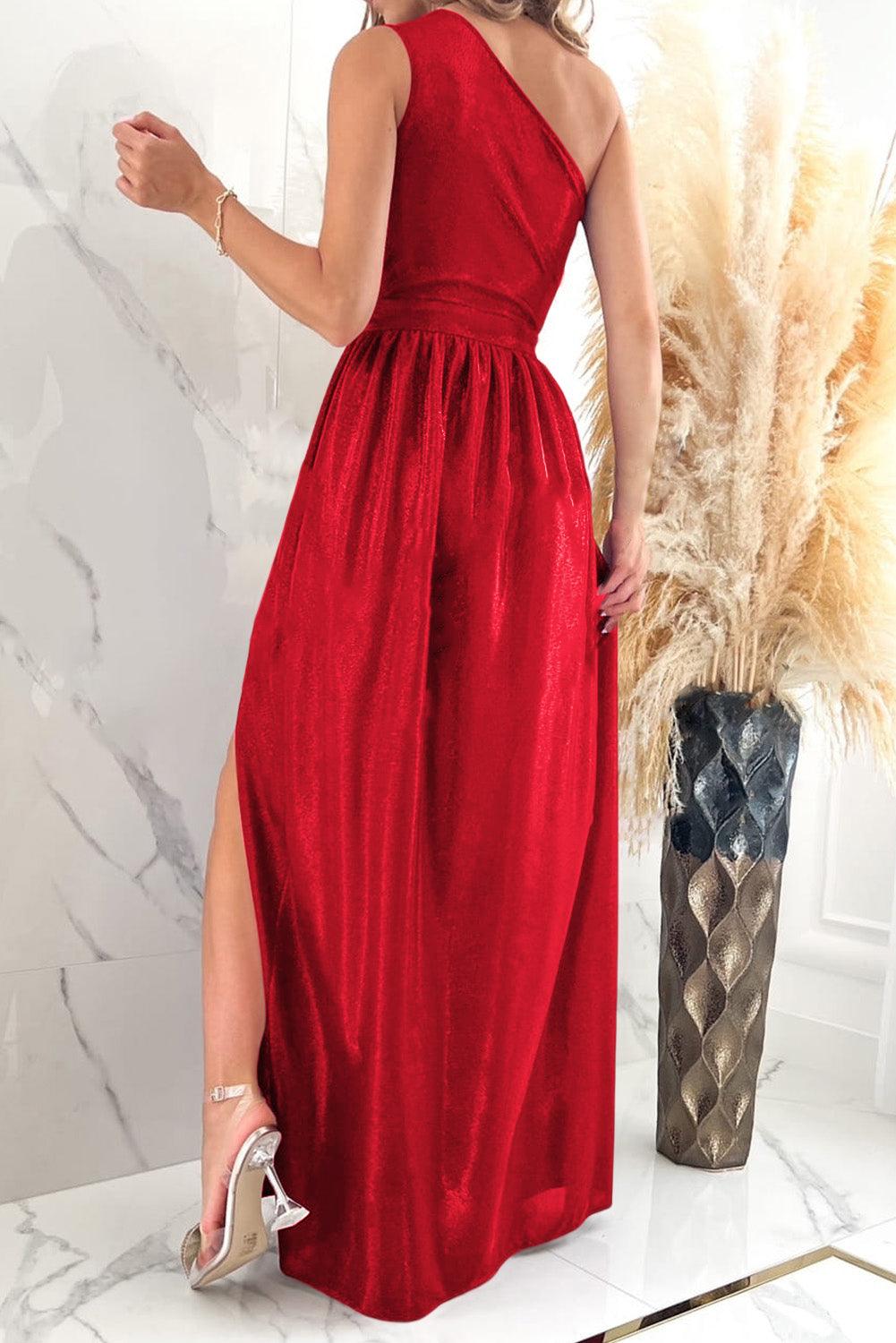 One Shoulder Slit Ruched Maxi Dress Carauana Store