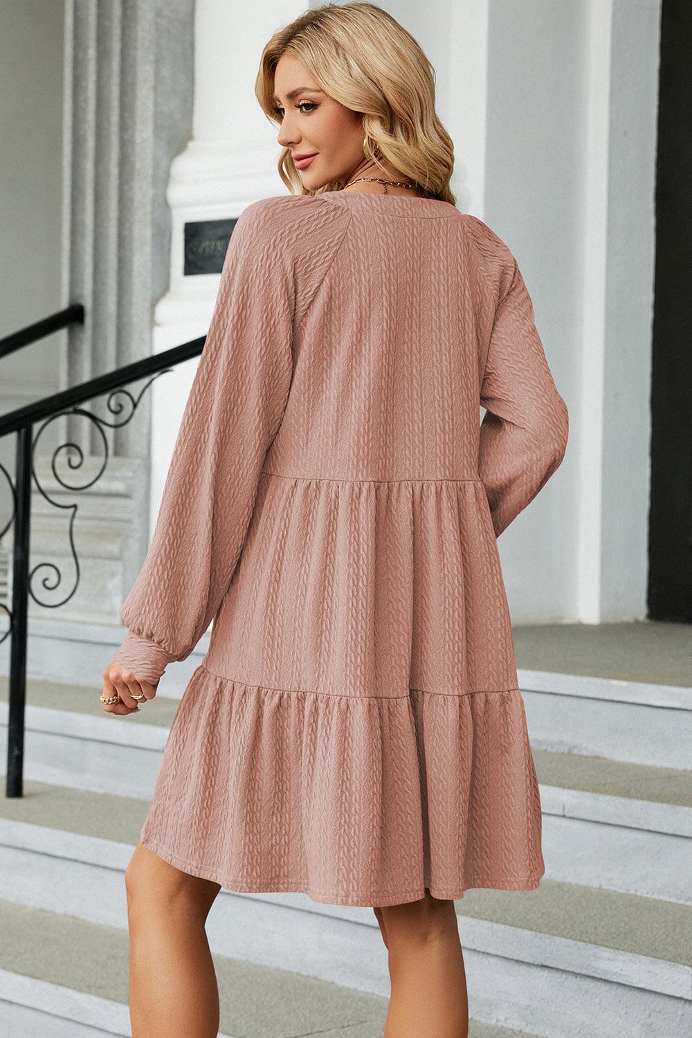 Ruched Notched Long Sleeve Mini Dress Carauana Store