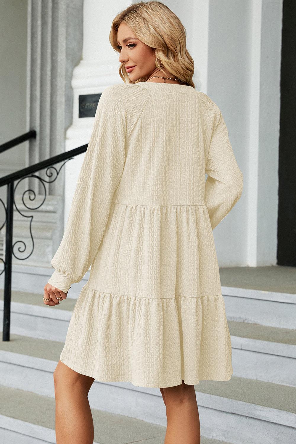 Ruched Notched Long Sleeve Mini Dress Carauana Store
