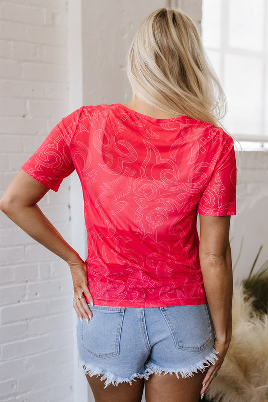Red Western Girls Mesh T Shirt