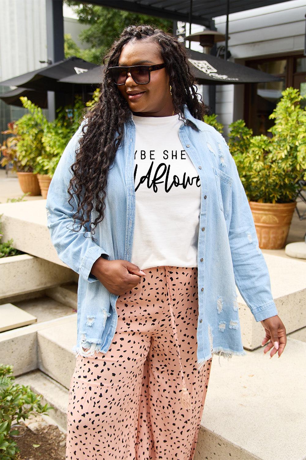 Simply Love Full Size MAYBE SHE'S A WILDFLOWER Short Sleeve T-Shirt Carauana Store