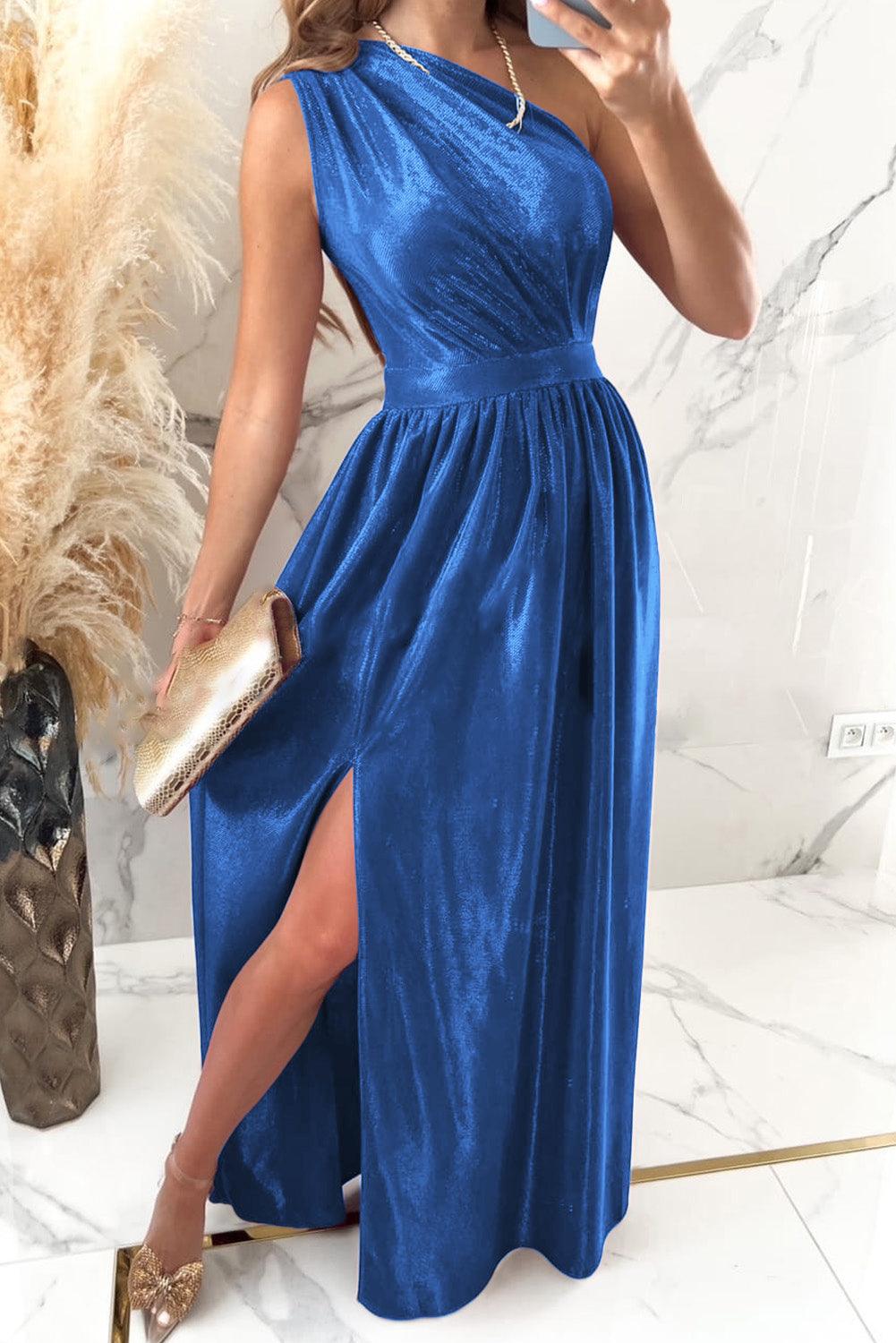 One Shoulder Slit Ruched Maxi Dress Carauana Store