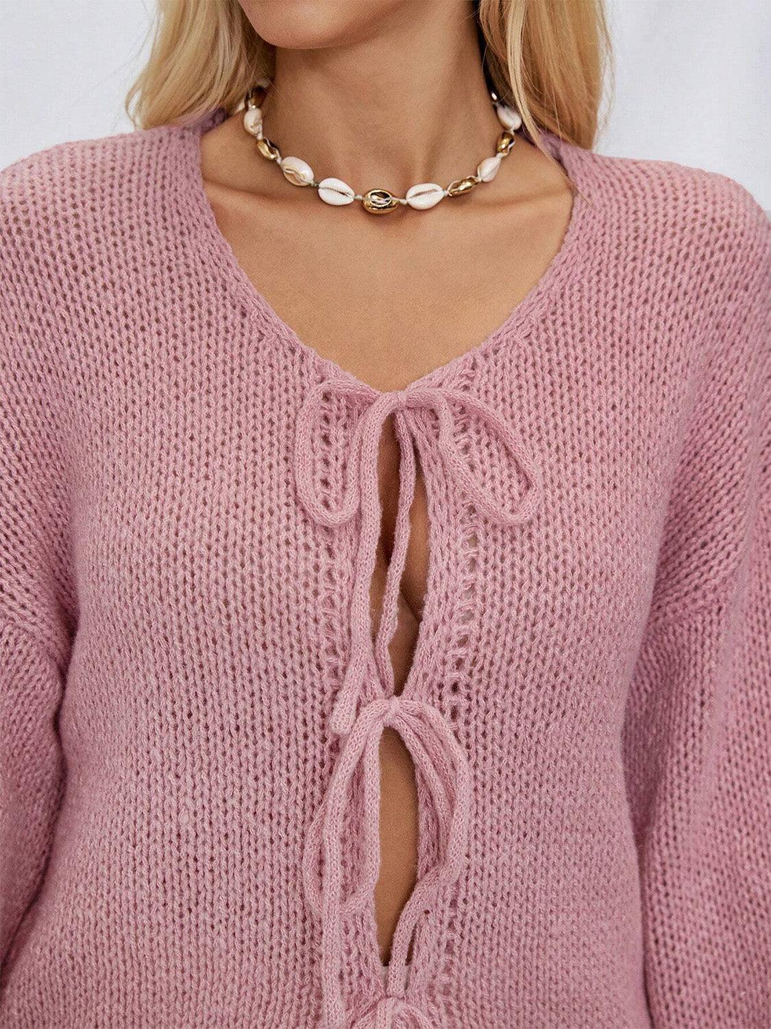Tied Long Sleeve Dropped Shoulder Cardigan Carauana Store