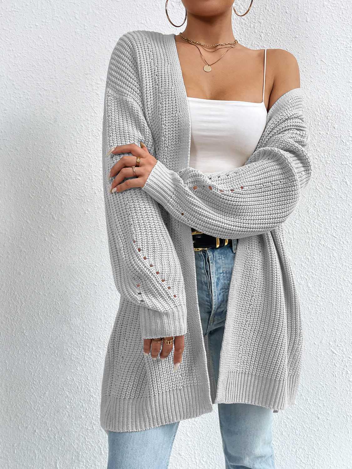 Open Front Dropped Shoulder Slit Cardigan Carauana Store