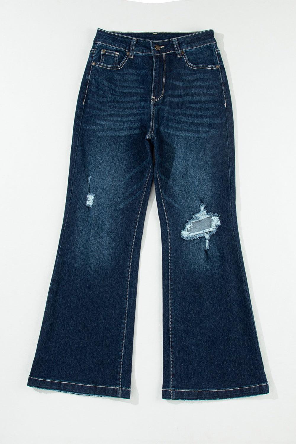 Distressed Wide Leg Jeans with Pockets Carauana Store