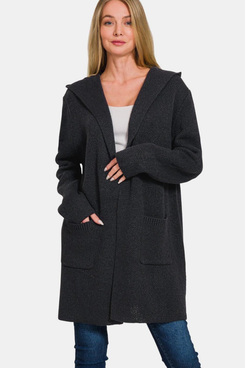 Zenana Hooded Open Front Sweater Cardigan Carauana Store