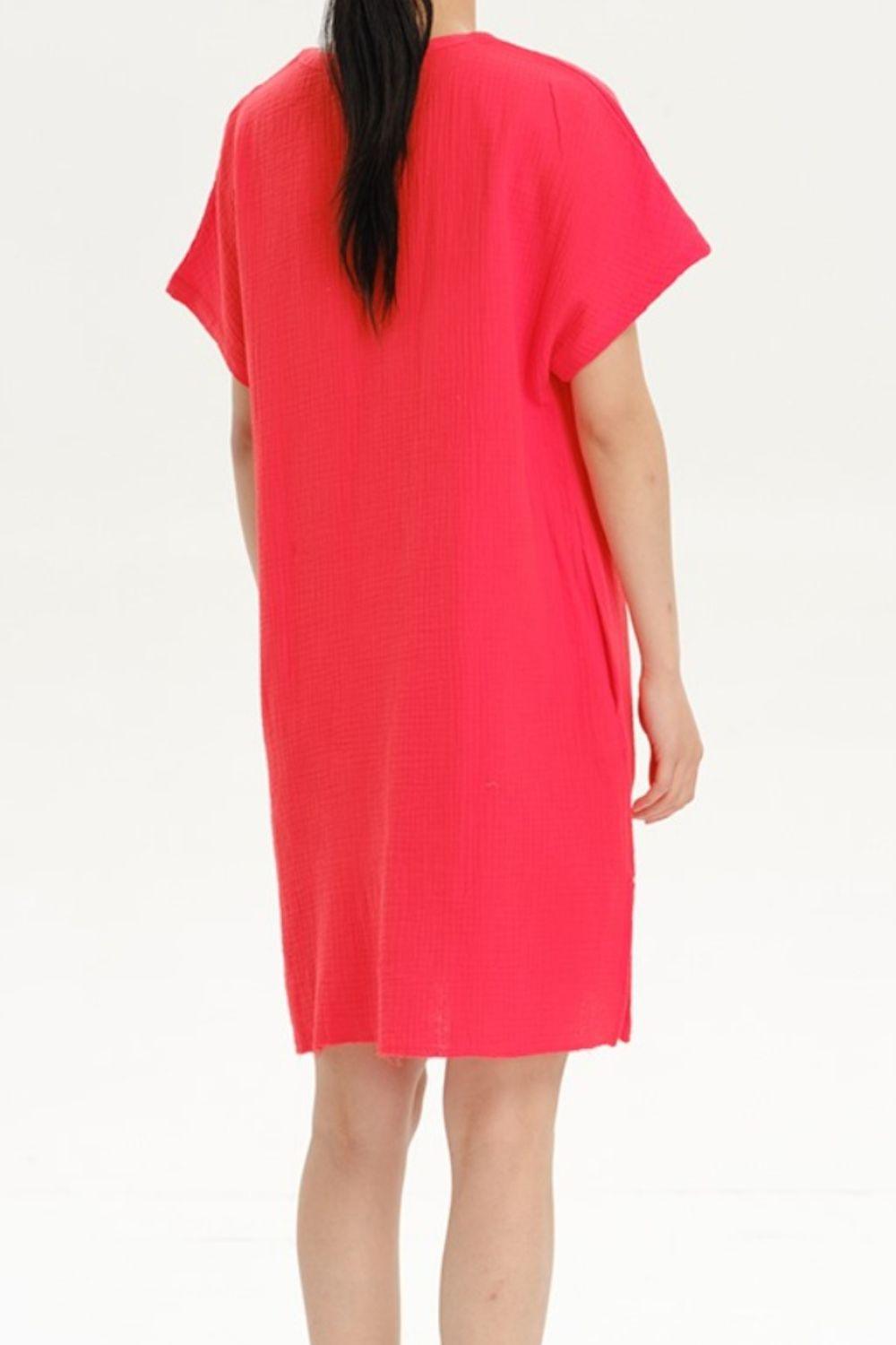 Slit Notched Short Sleeve Mini Dress Carauana Store