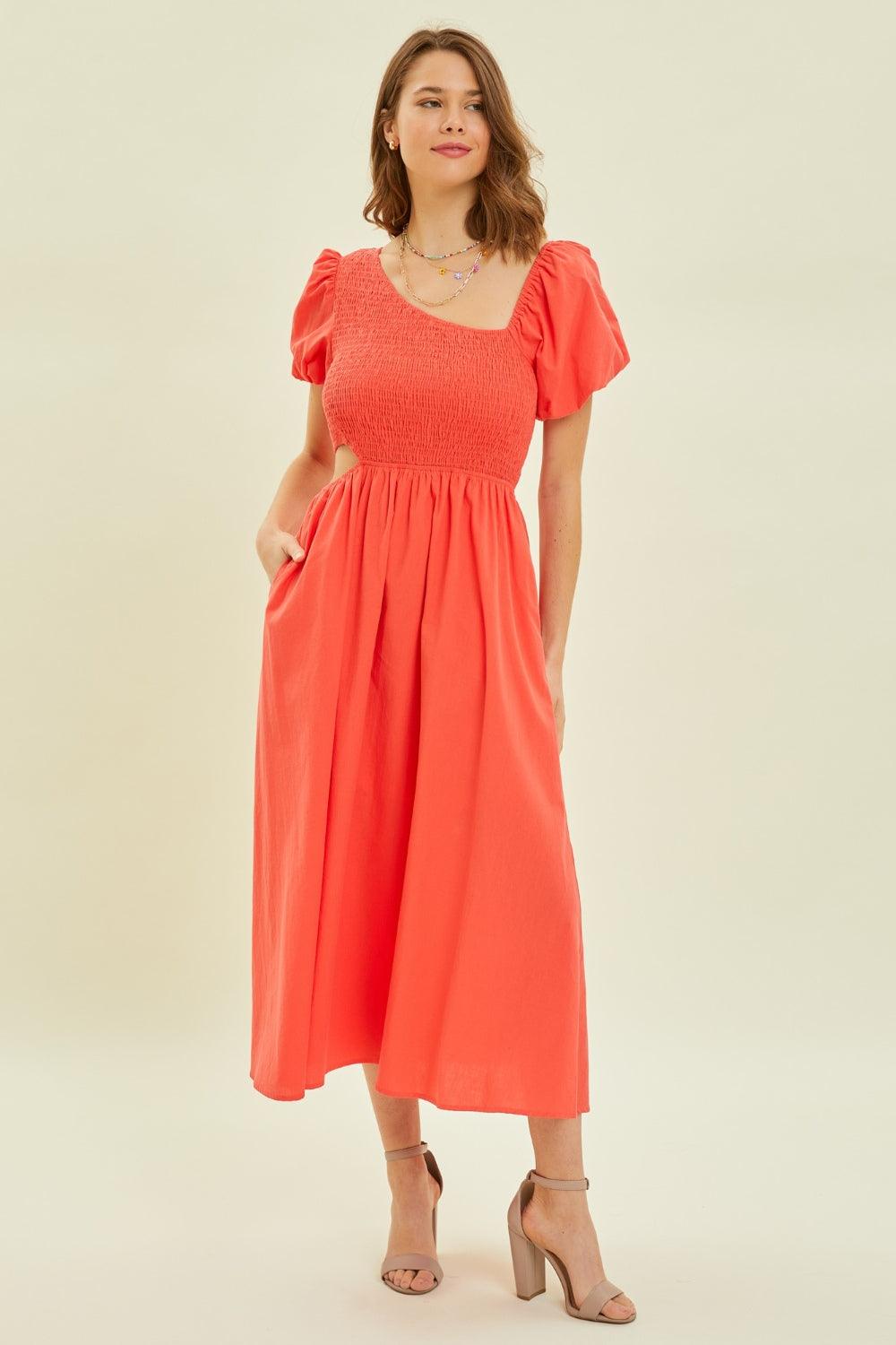 HEYSON Smocked Cutout Midi Dress Carauana Store