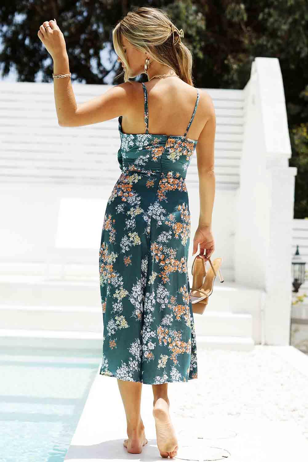 Floral Tied Cutout Split Spaghetti Strap Dress Carauana Store