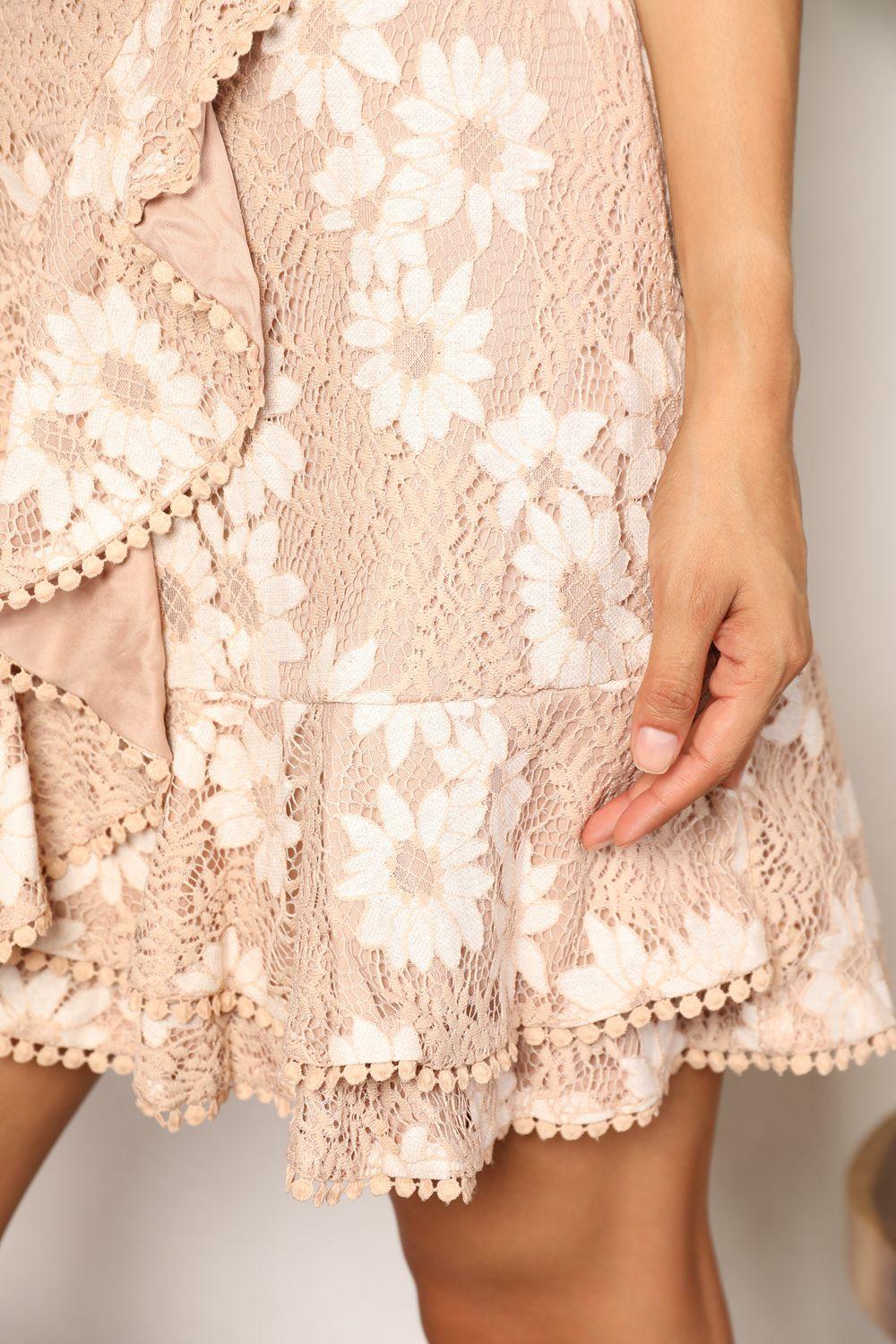 Double Take Floral Lace Pompom Detail Tie-Waist Flutter Sleeve Dress Carauana Store