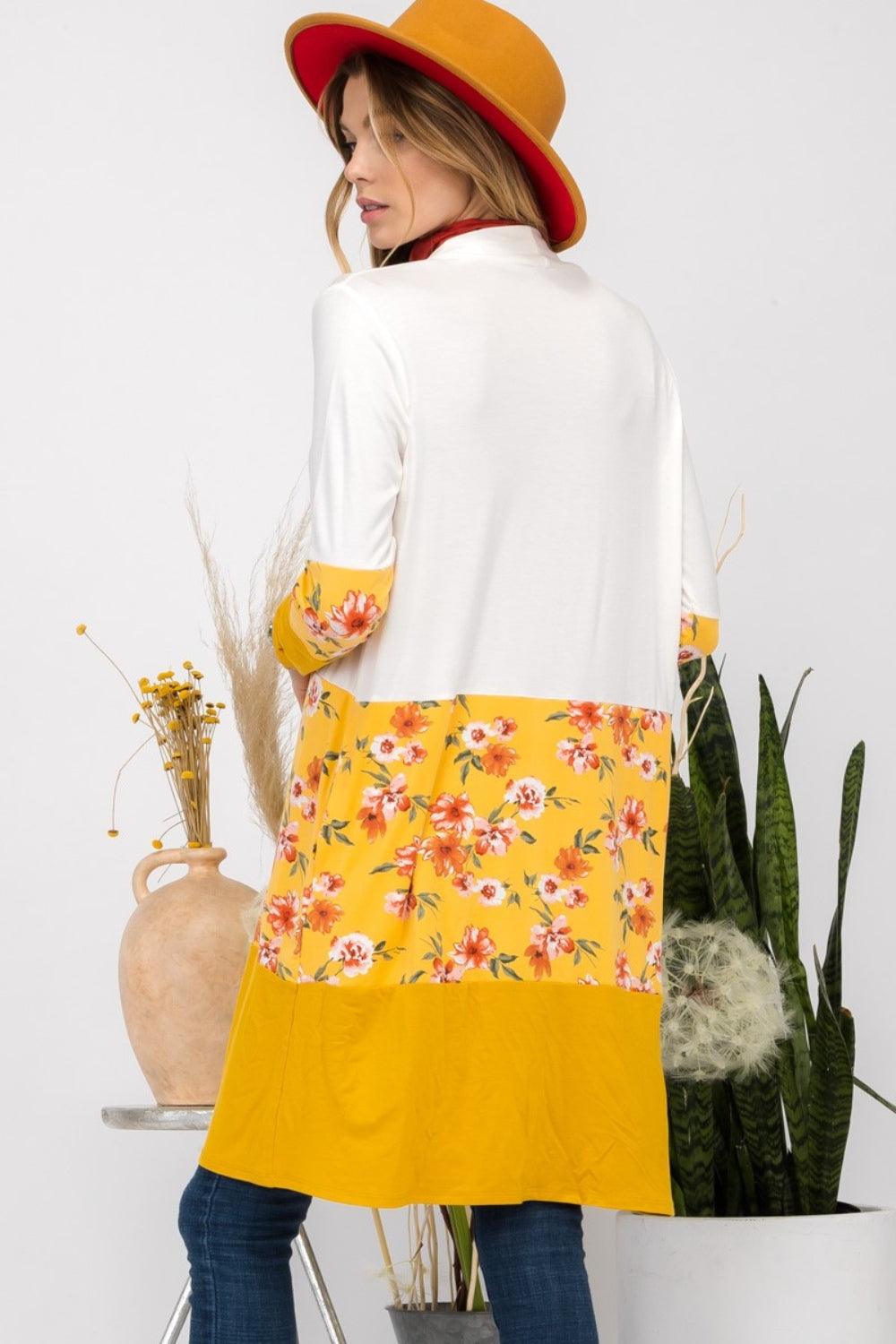 Celeste Full Size Floral Color Block Open Front Cardigan Carauana Store