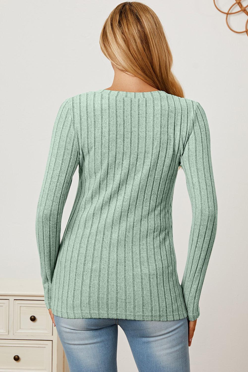 Basic Bae Full Size Ribbed V-Neck Long Sleeve T-Shirt Carauana Store