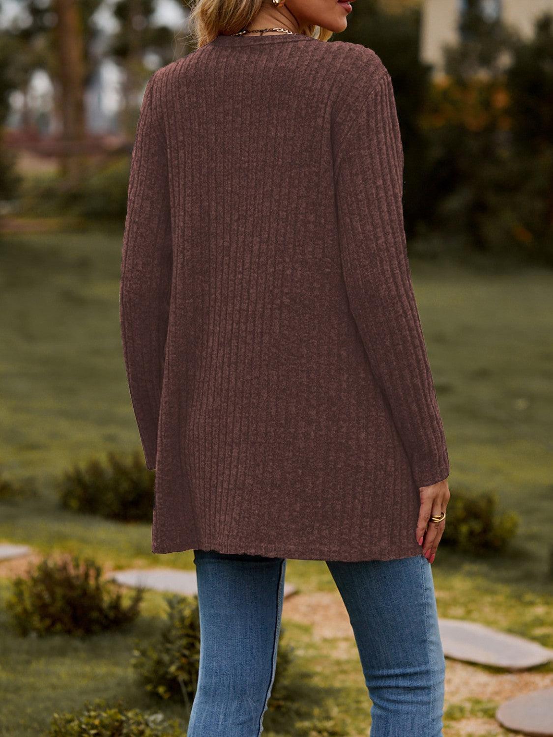 Ribbed Button Up Long Sleeve Cardigan Carauana Store