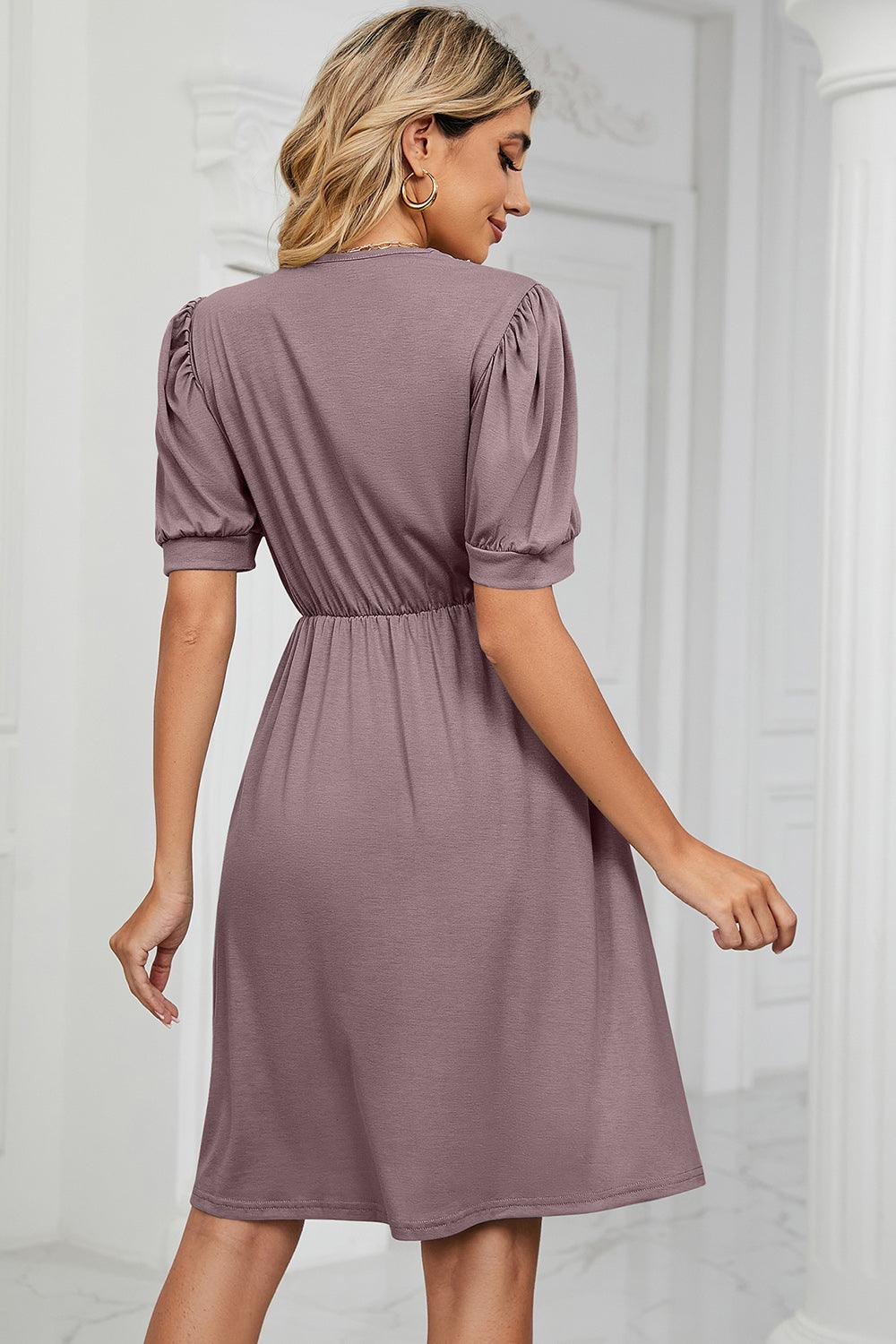 V-Neck Puff Sleeve Dress Carauana Store
