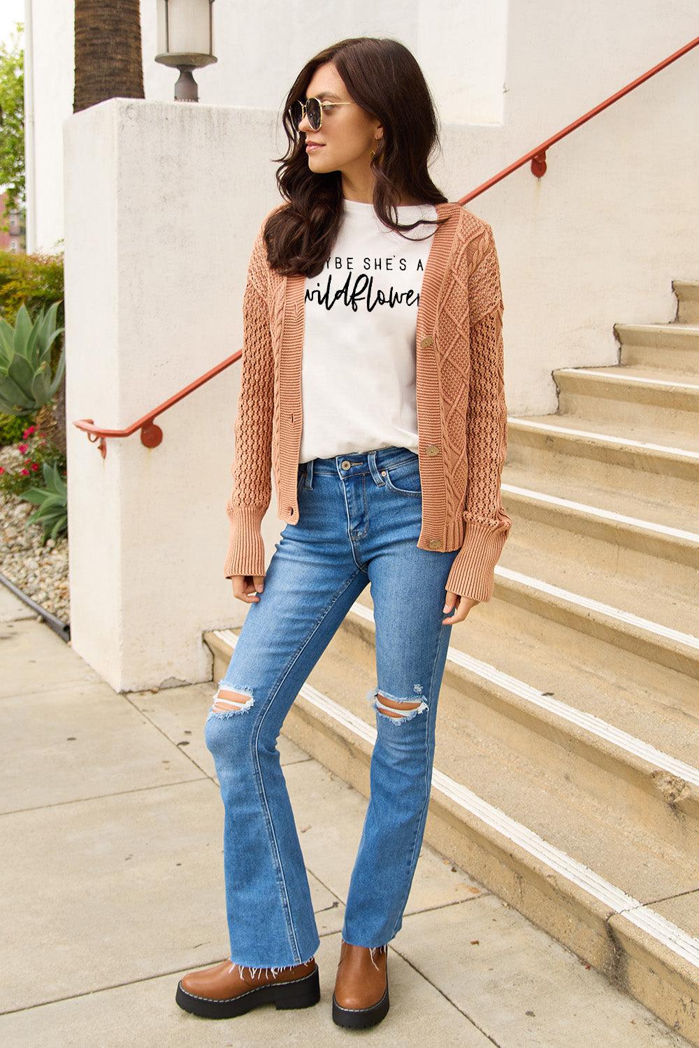 Simply Love Full Size MAYBE SHE'S A WILDFLOWER Short Sleeve T-Shirt Carauana Store