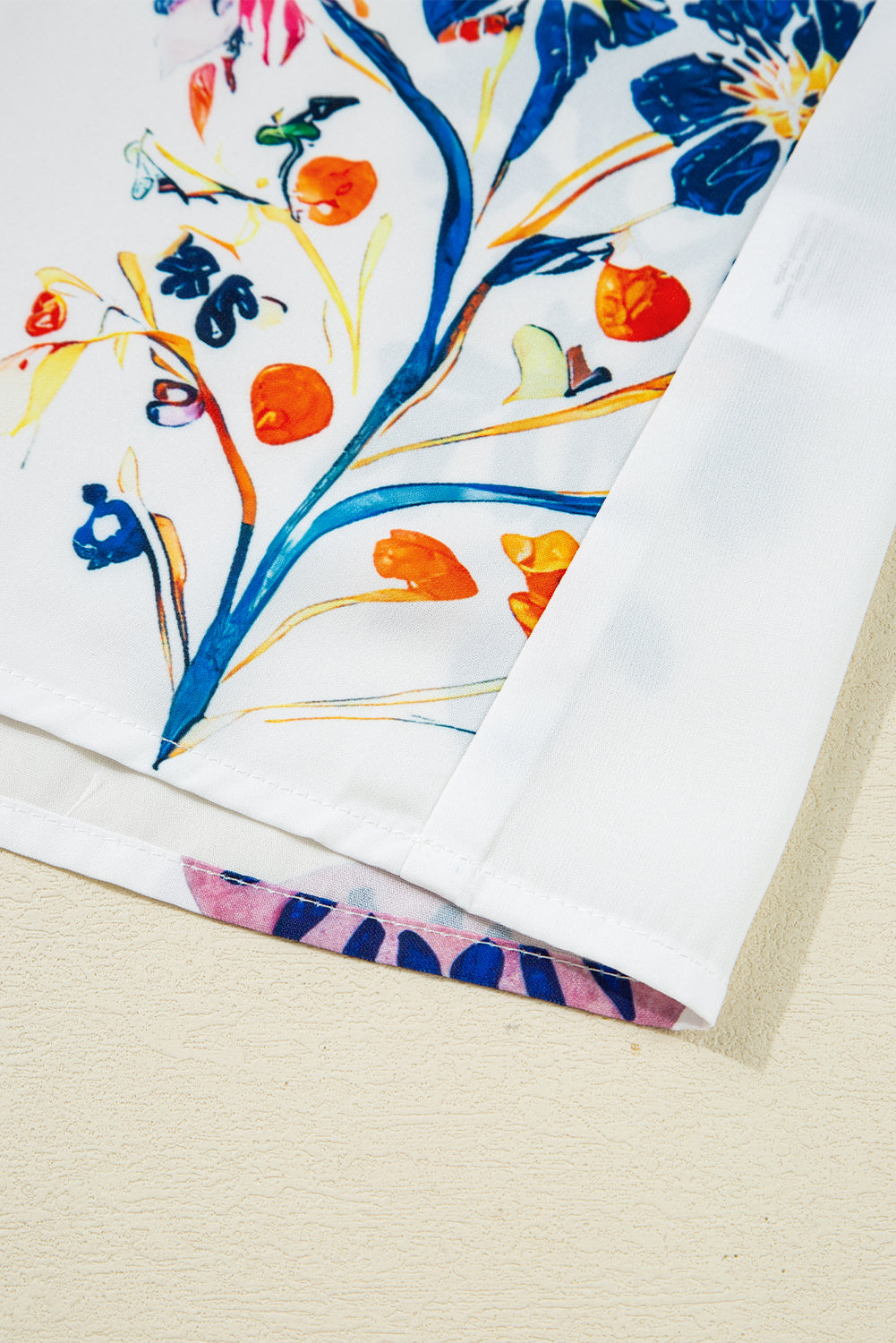 White Floral Print Tassel Tie Bracelet Sleeve Flowy Blouse