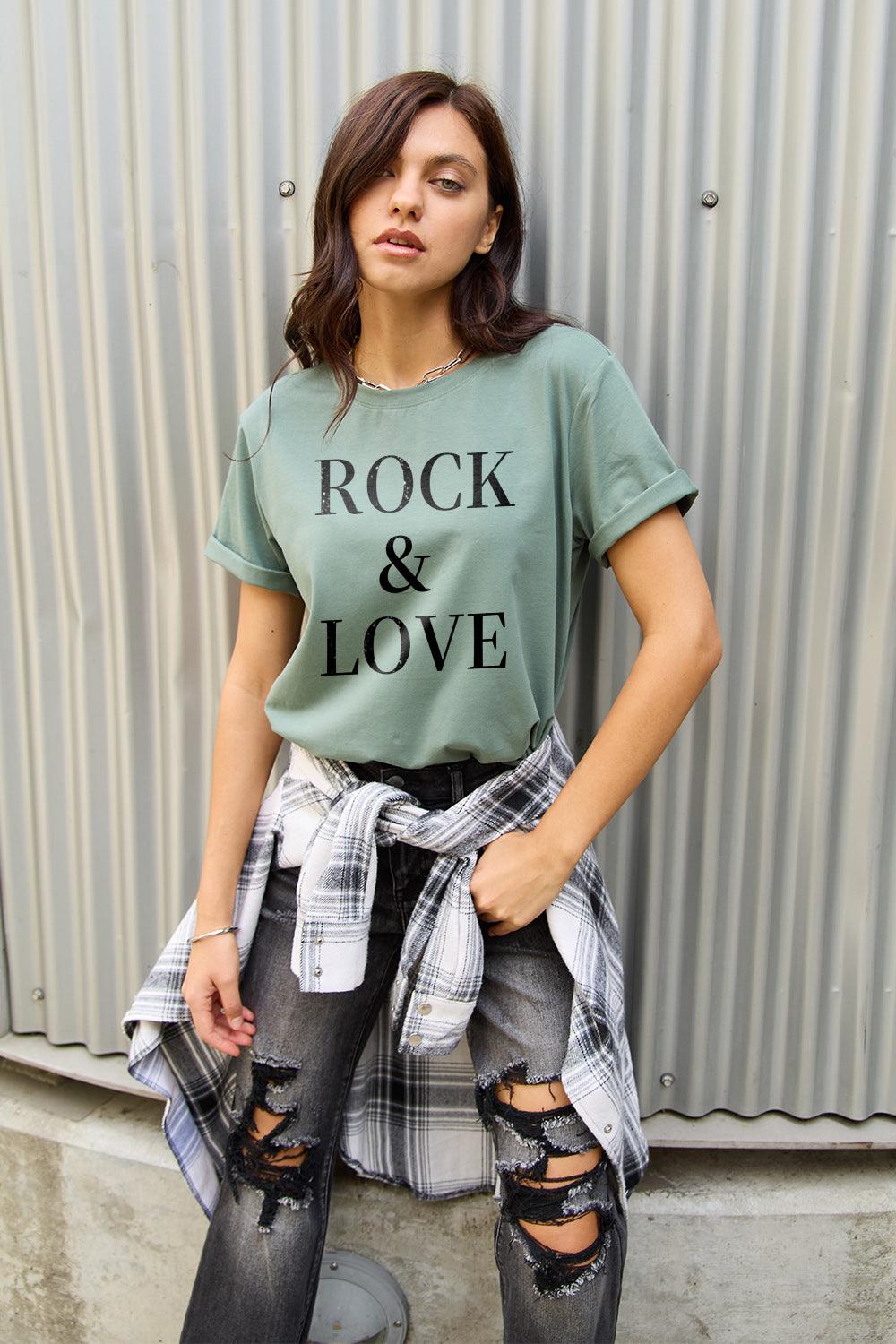 Simply Love Full Size ROCK & LOVE Short Sleeve T-Shirt Carauana Store