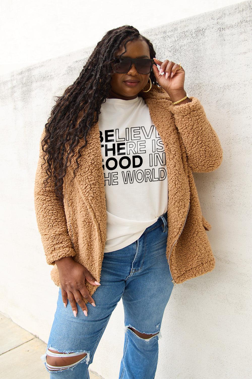 Simply Love Full Size BELIEVE THERE IS GOOD IN THE WORLD Short Sleeve T-Shirt Carauana Store