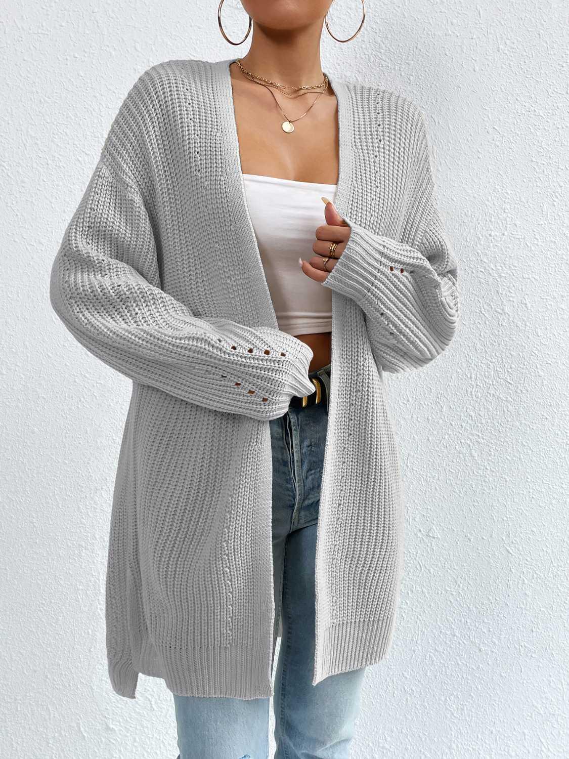 Open Front Dropped Shoulder Slit Cardigan Carauana Store