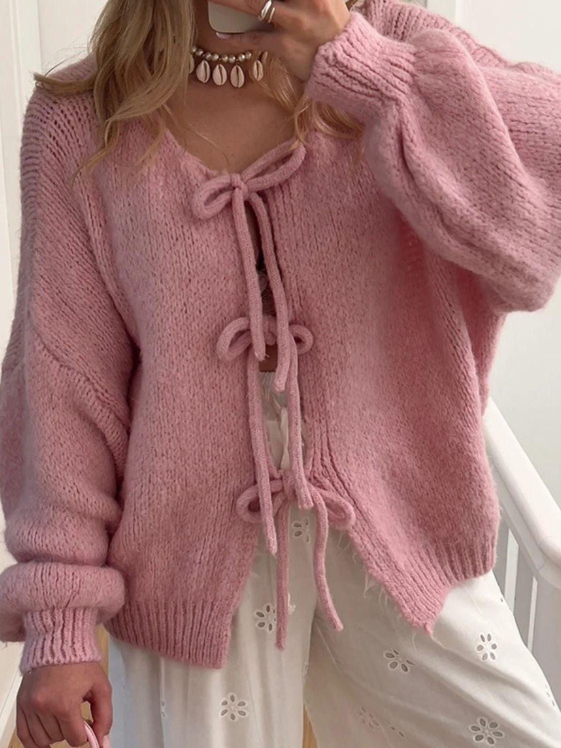 Tied Long Sleeve Dropped Shoulder Cardigan Carauana Store