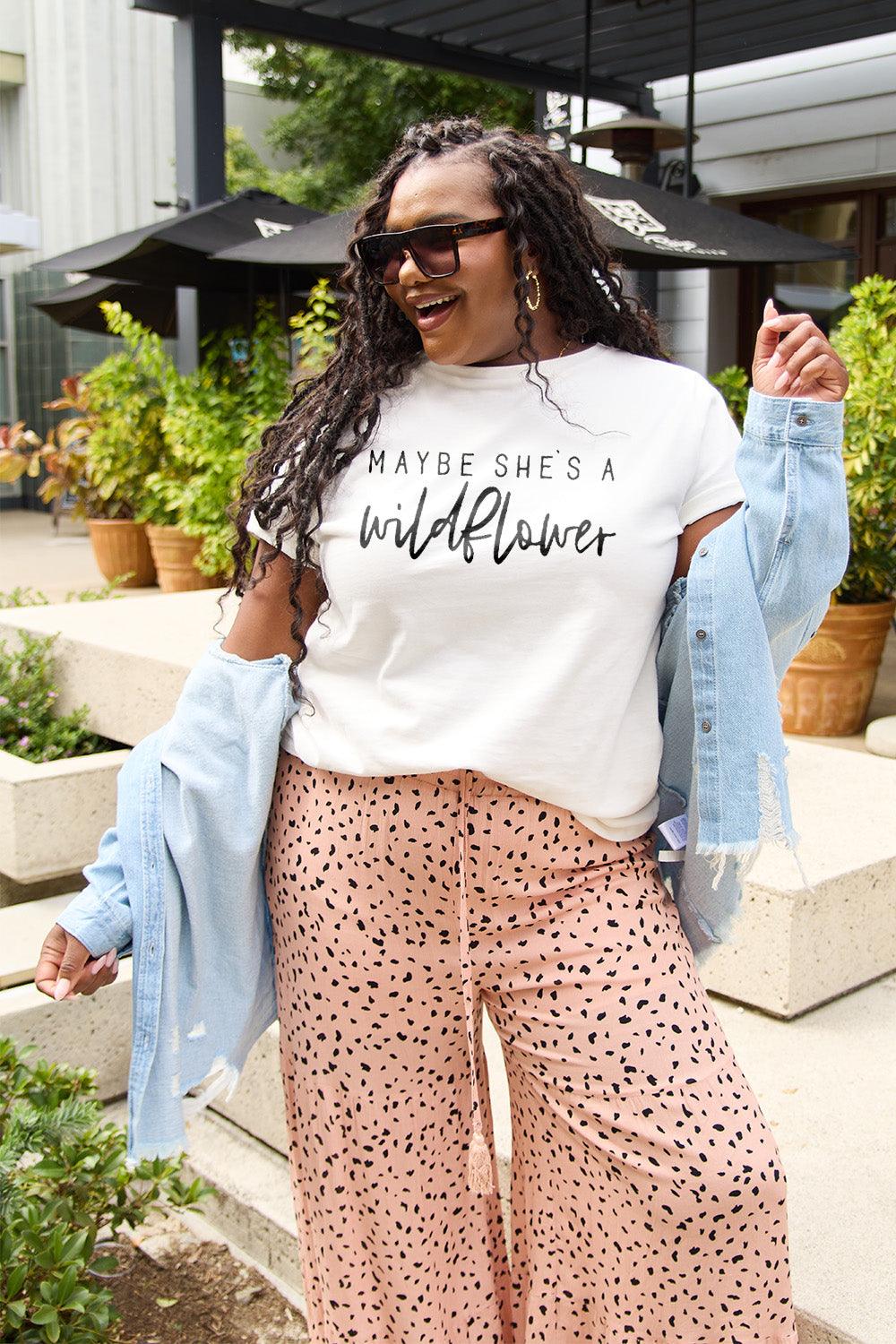 Simply Love Full Size MAYBE SHE'S A WILDFLOWER Short Sleeve T-Shirt Carauana Store