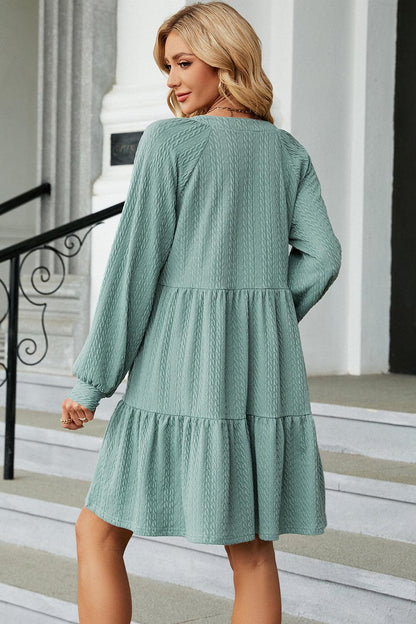 Ruched Notched Long Sleeve Mini Dress Carauana Store