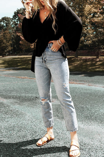 Distressed Straight Jeans with Pockets Carauana Store