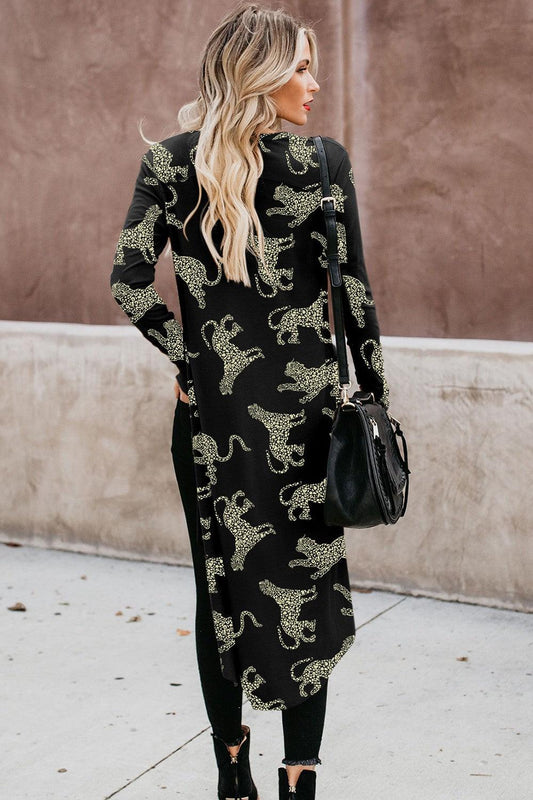 Animal Pattern Ribbed Button Up Long Sleeve Cardigan Carauana Store