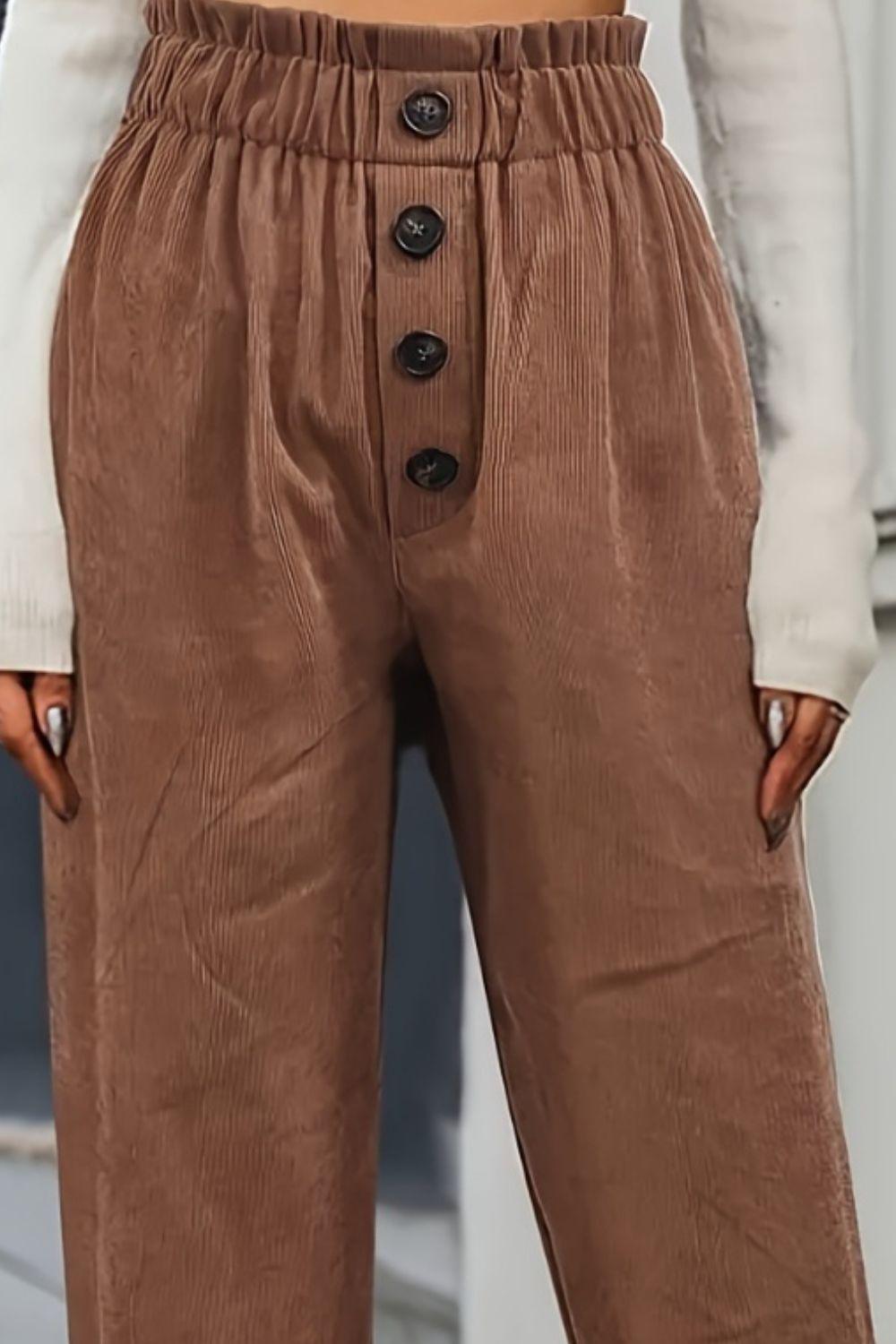 Decorative Button High Waist Pants Carauana Store