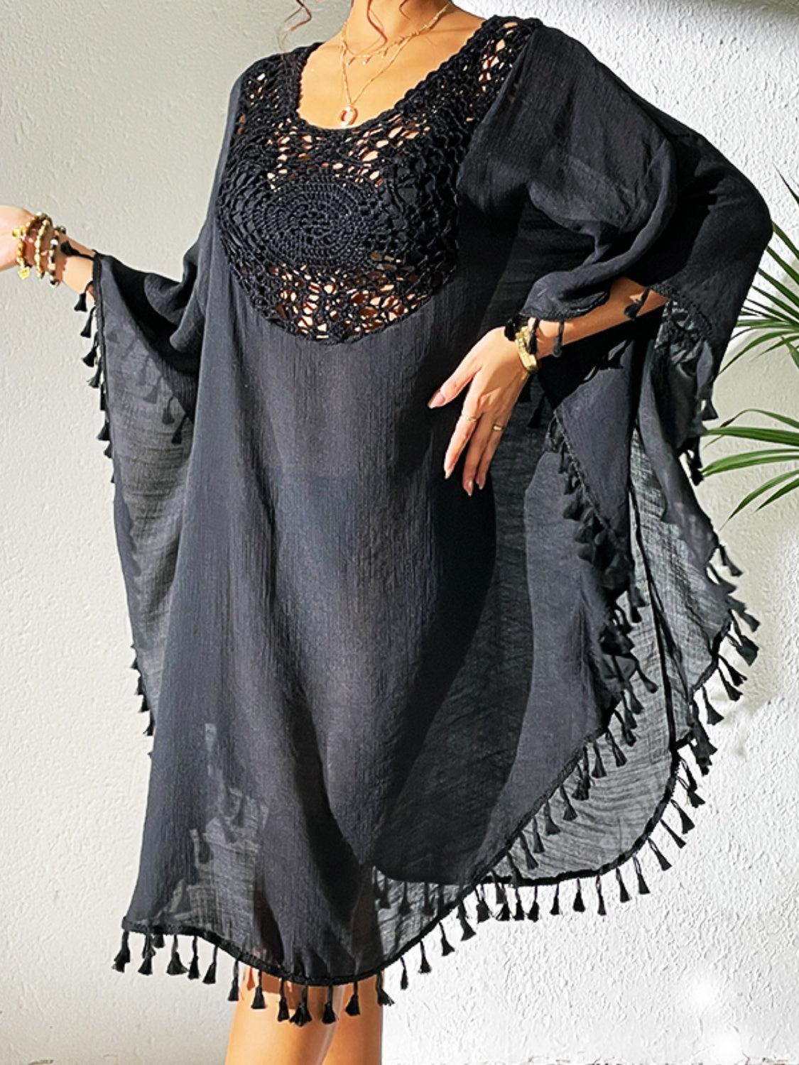Tassel Cutout Scoop Neck Cover-Up Dress Carauana Store