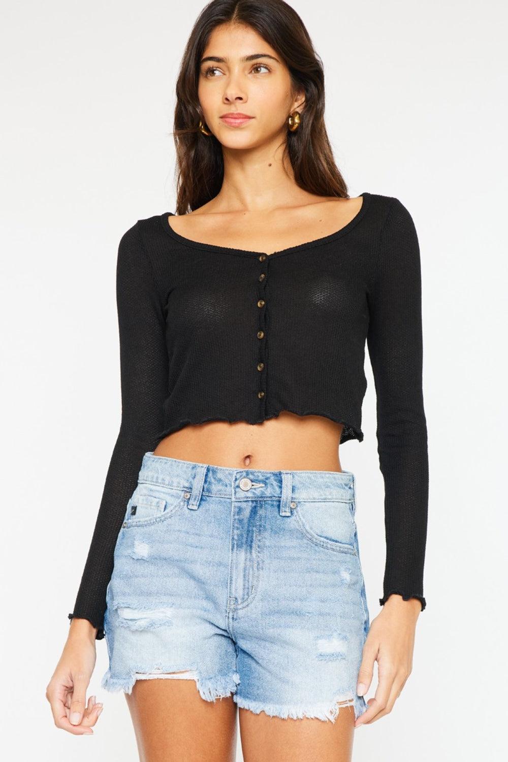 Kancan High Waist Frayed Denim Shorts Carauana Store